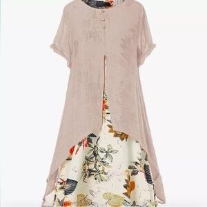 Floral Layered Dress with Beige Overlay